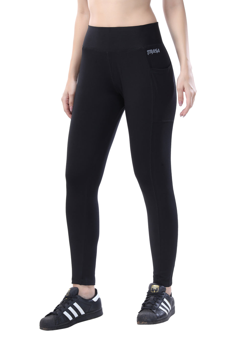 TRASA Active Yoga Pants for Women's Gym High Waist with 3 Pockets- Black