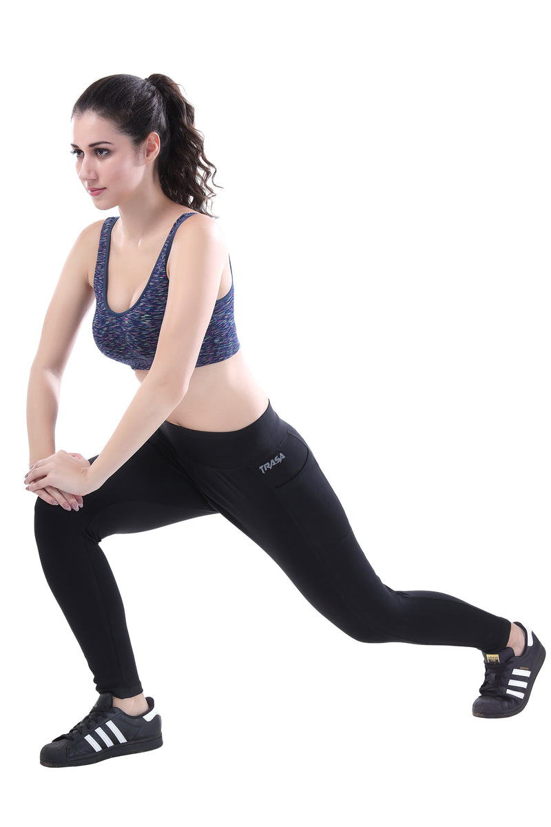 TRASA Active Yoga Pants for Women's Gym High Waist with 3 Pockets- Black