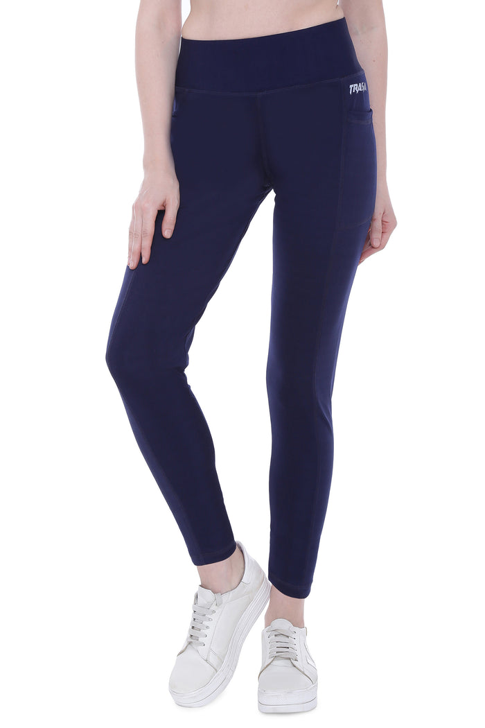 TRASA Active Yoga Pants for Women's Gym High Waist with 3 Pockets-  Navy Blue