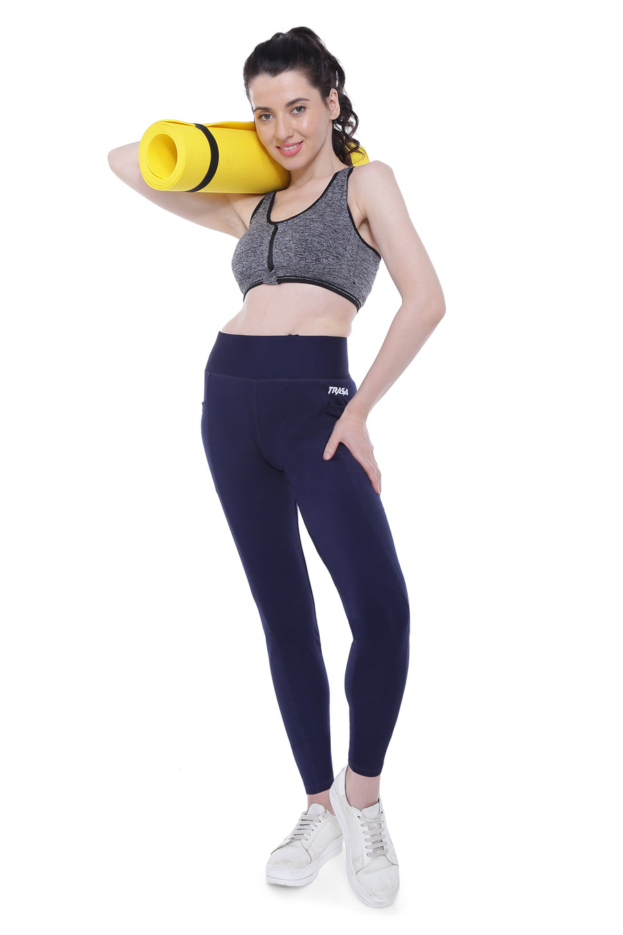 TRASA Active Yoga Pants for Women's Gym High Waist with 3 Pockets-  Navy Blue