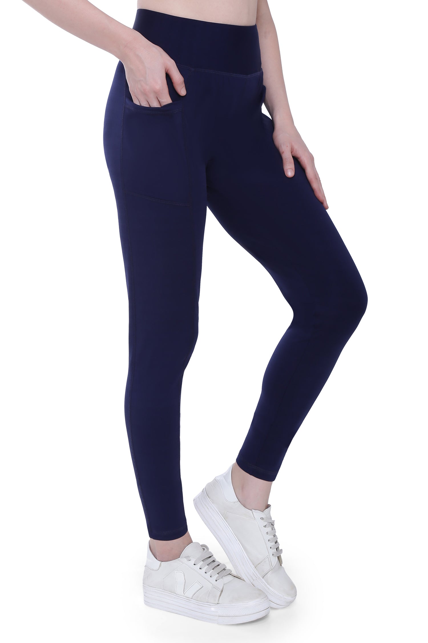 TRASA Active Yoga Pants for Women's Gym High Waist with 3 Pockets- Nav –