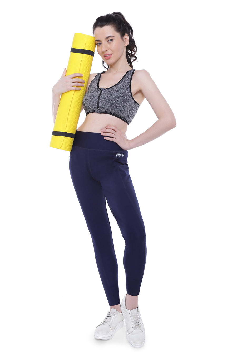 TRASA Active Yoga Pants for Women's Gym High Waist with 3 Pockets-  Navy Blue