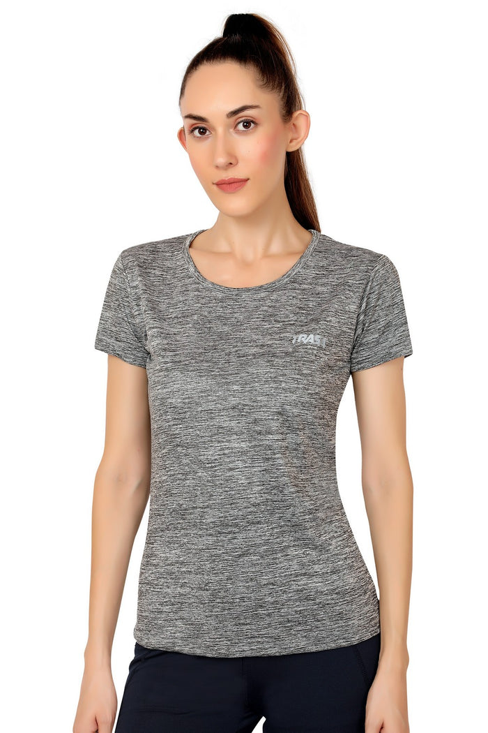TRASA Women's Gym Sports Western Wear T-Shirt - Grey