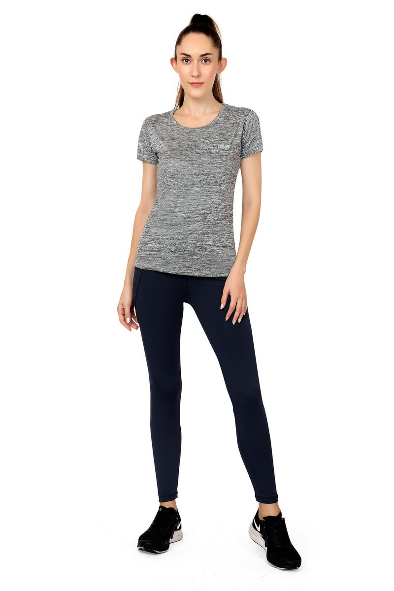 TRASA Women's Gym Sports Western Wear T-Shirt - Grey