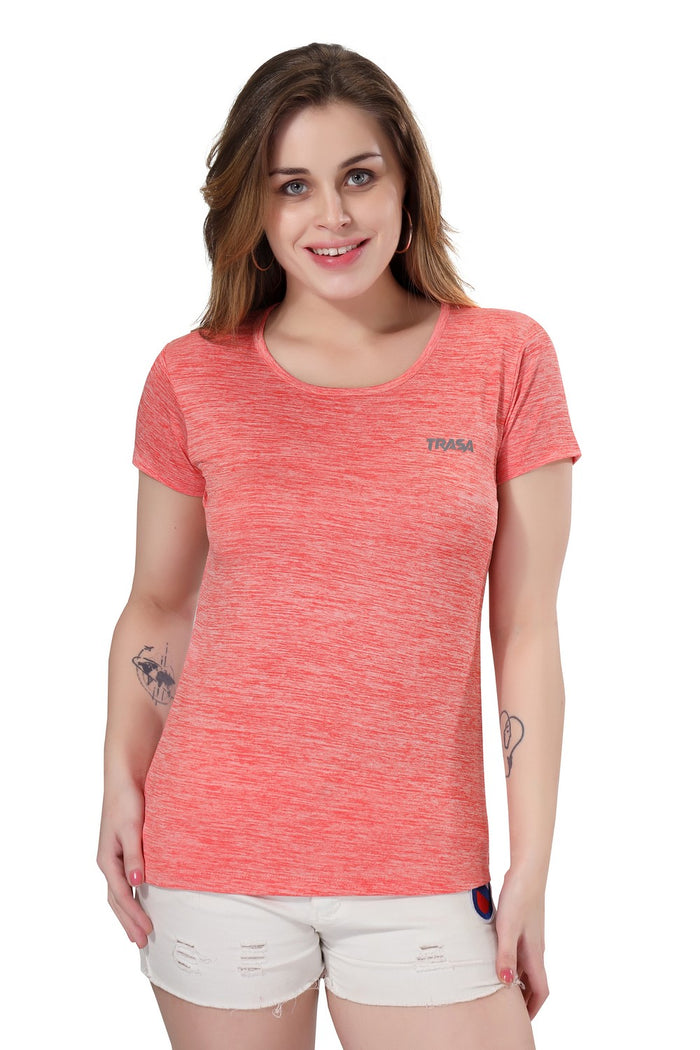 TRASA Women's Gym Sports Western Wear T-Shirt - Orange