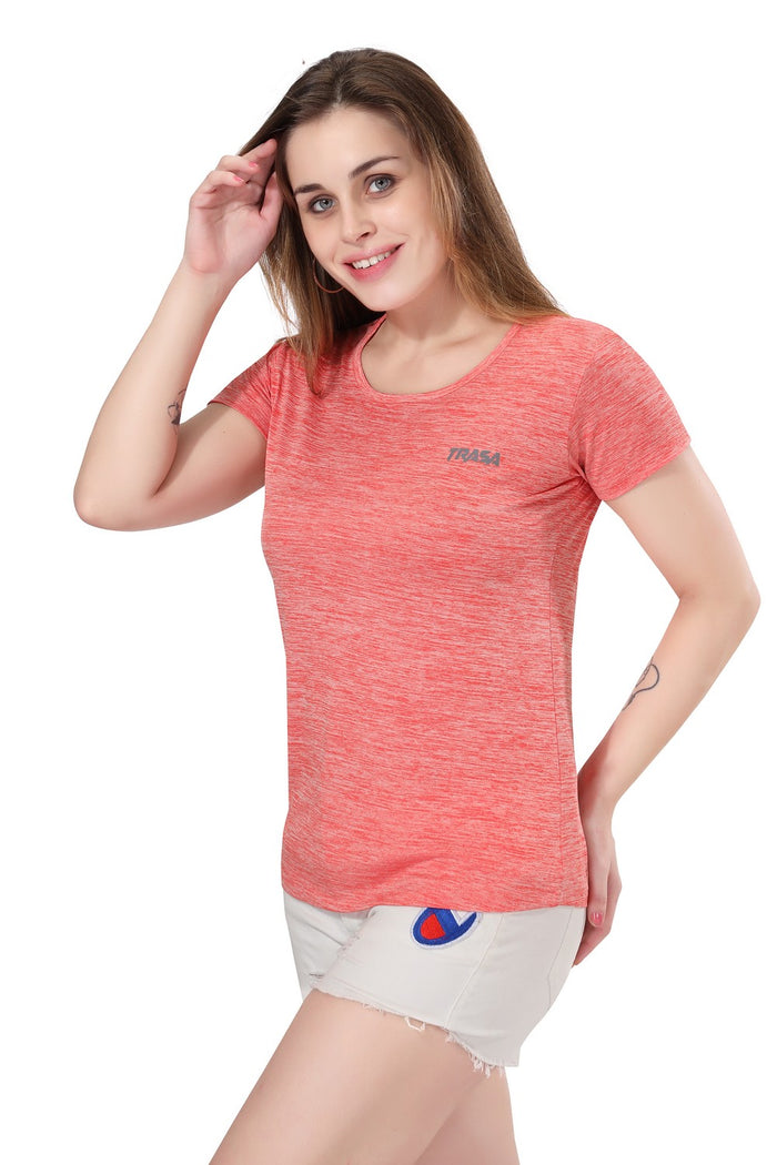 TRASA Women's Gym Sports Western Wear T-Shirt - Orange