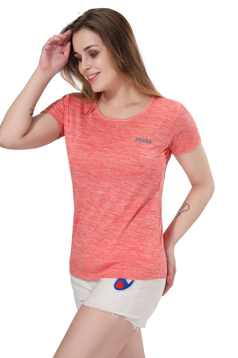 TRASA Women's Gym Sports Western Wear T-Shirt - Orange