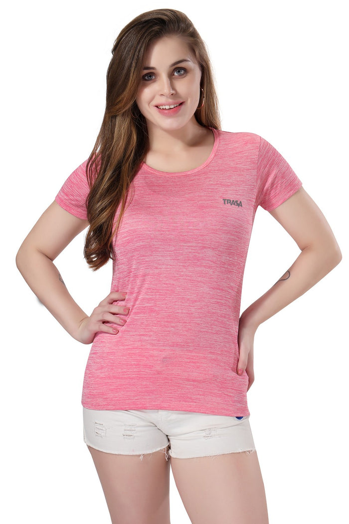 TRASA Women's Gym Sports Western Wear T-Shirt - Pink