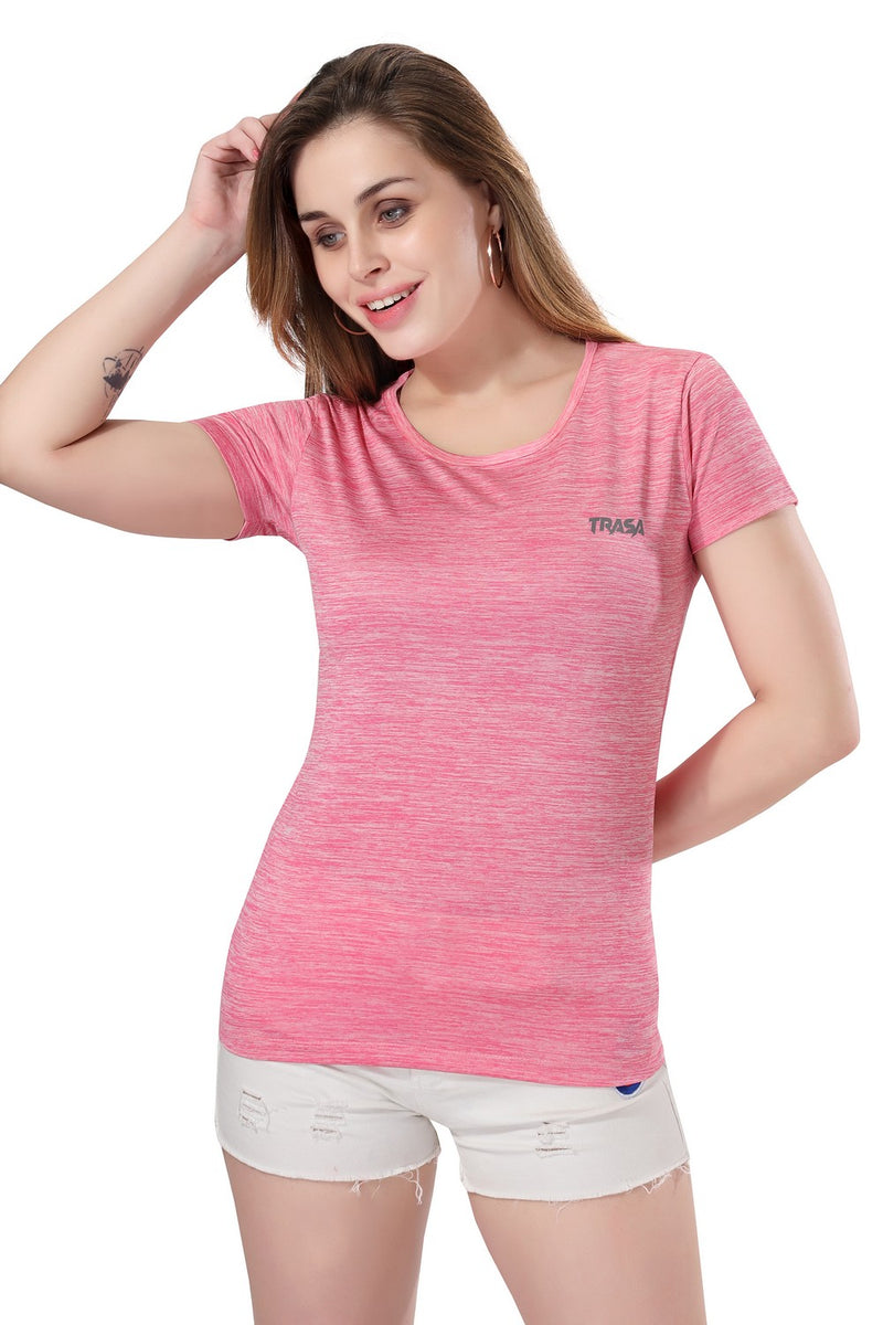 TRASA Women's Gym Sports Western Wear T-Shirt - Pink