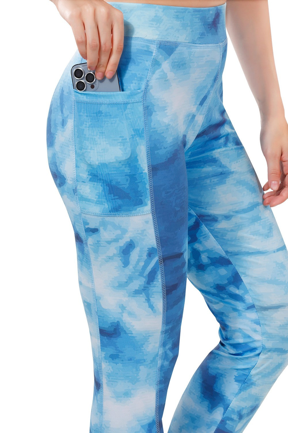TRASA Active High Waist Printed Yoga Pants for Women's - Blue Camouflage