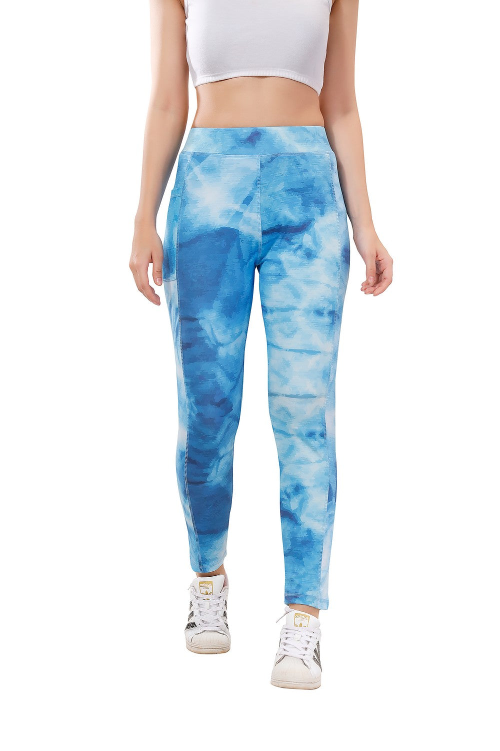 TRASA Active High Waist Printed Yoga Pants for Women's - Blue Camouflage