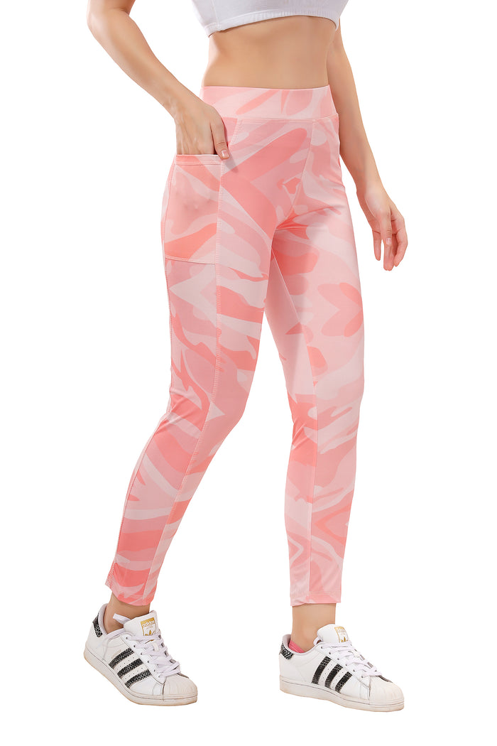 TRASA Active High Waist Printed Yoga Pants for Women's  - Pink Camouflage