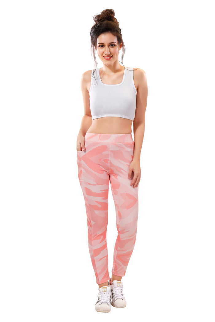 TRASA Active High Waist Printed Yoga Pants for Women's  - Pink Camouflage