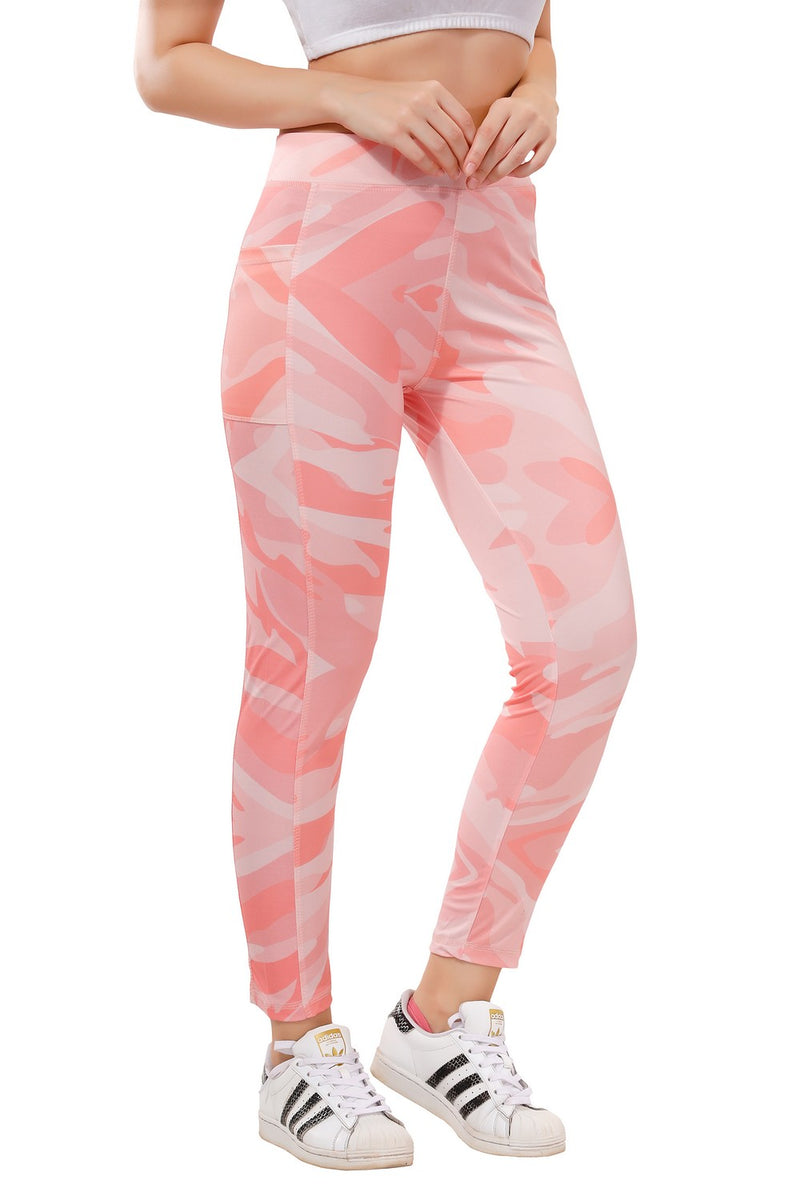 TRASA Active High Waist Printed Yoga Pants for Women's  - Pink Camouflage
