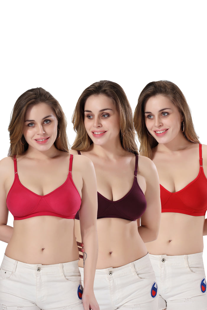 TRASA Women's & Girl's Bra (Pack of 3), Color - Red, Pink, Purple