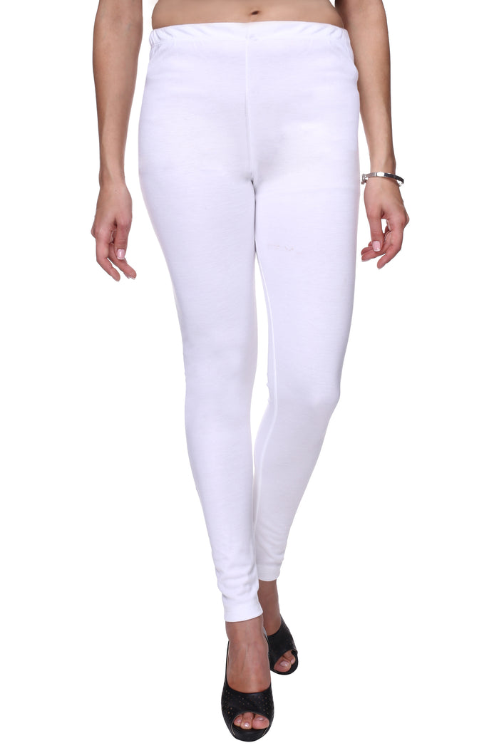 TRASA Women's Cotton Slim Fit Churidar Leggings - White