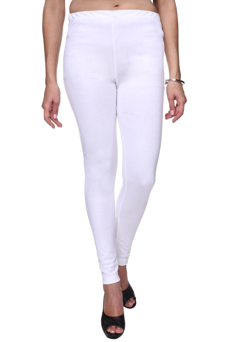 TRASA Women's Cotton Slim Fit Churidar Leggings - White