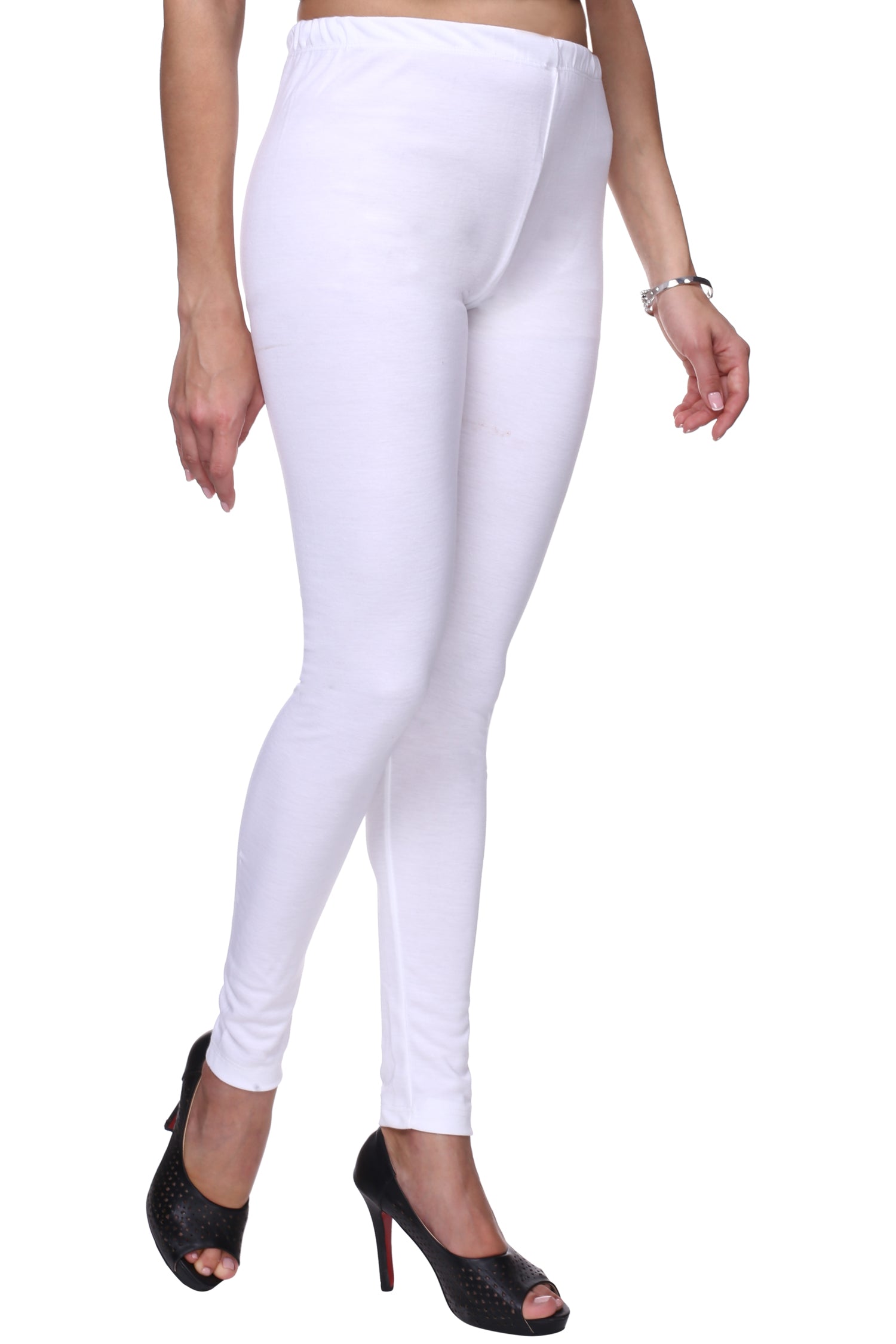 TRASA Women's Cotton Slim Fit Churidar Leggings - White