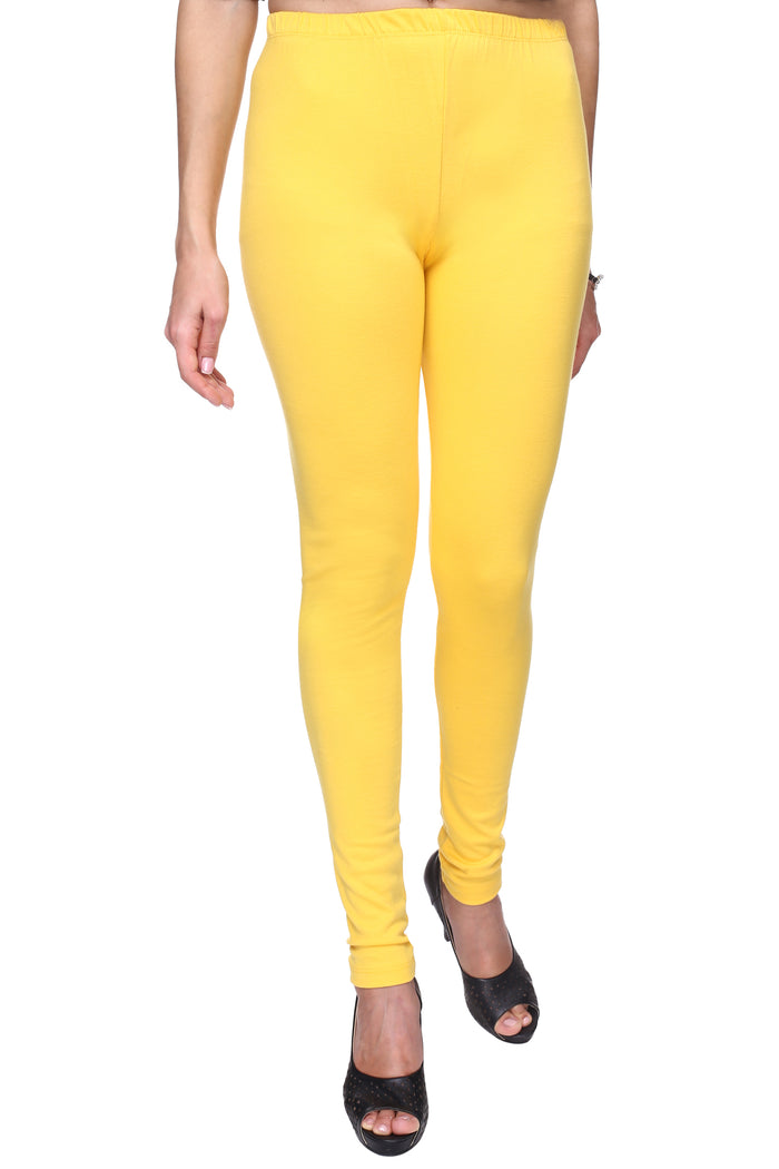 TRASA Women's Cotton Slim Fit Churidar Leggings - Yellow