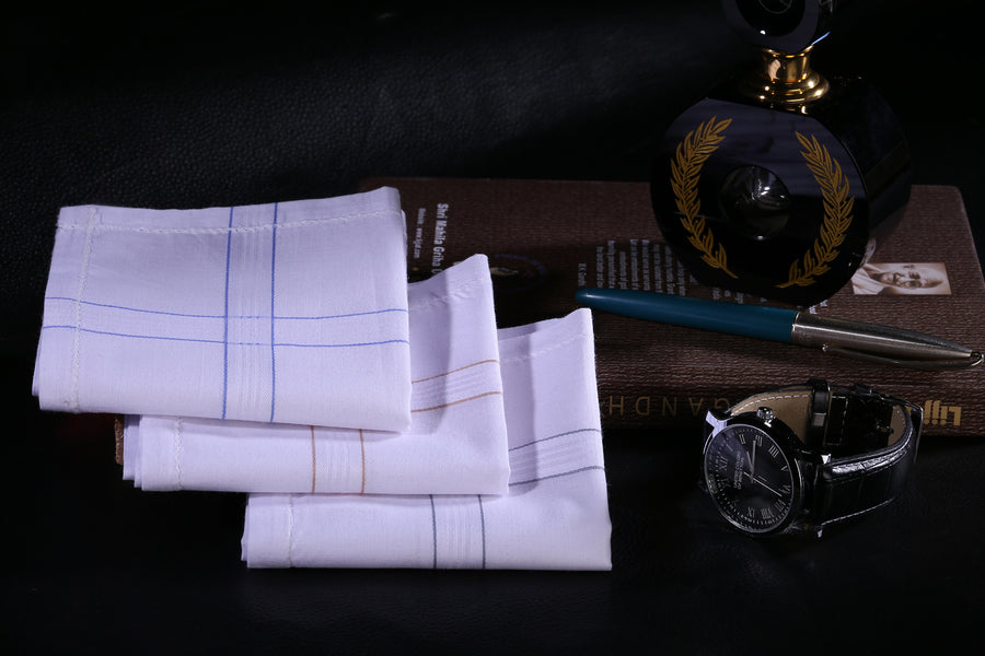 Trasa Men's Handkerchiefs 100% Cotton Classic Hankies - Pack of 3